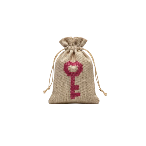 Key of Return embroidered jute pouch | Handmade